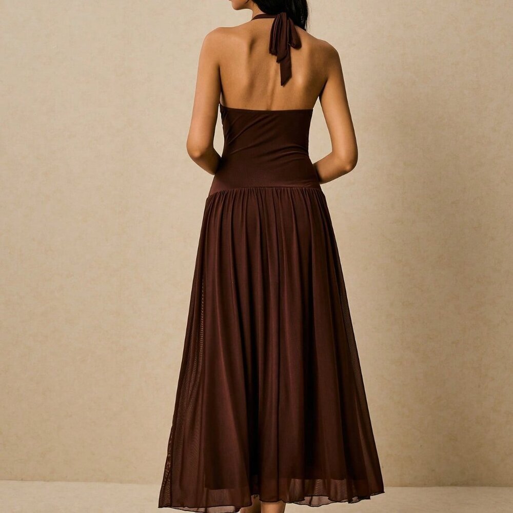Brown Sexy Women's Flowy Sleeveless Sun Dress - Picture 2 of 7